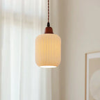 Japanese Vintage Pleated Ceramic Round Dome Wood 1-light Pendant Light modern luxury lighting fixture