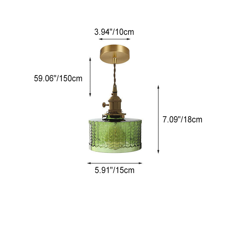 Contemporary Nordic Brass Iron Glass Clear Round Drum Copper 1-Light Pendant Light For Living Room & Bedroom Lumendat