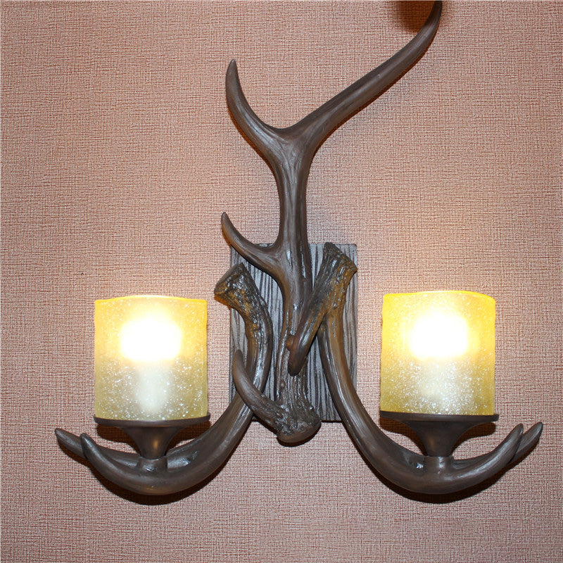 Traditional Vintage Resin Iron Antler 1/2 Light Wall Sconce Lamp For Hallway