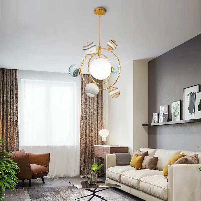 Lumendat Nordic Creative Glass Planet Plating Ring 7-Light Kids Chandelier Lumendat
