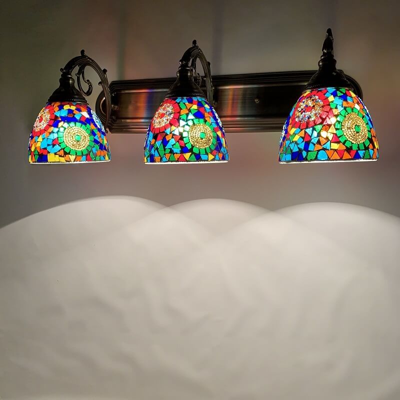 Tiffany Mediterranean Horn Stained Glass 3-Light Bathroom Vanity Mirror Front Wall Sconce Lamp Lumendat