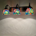 Tiffany Mediterranean Horn Stained Glass 3-Light Bathroom Vanity Mirror Front Wall Sconce Lamp Lumendat
