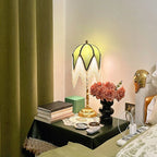 Traditional French Tassel Leaf Iron Fabric 1-Light Table Lamp For Bedroom Lumendat