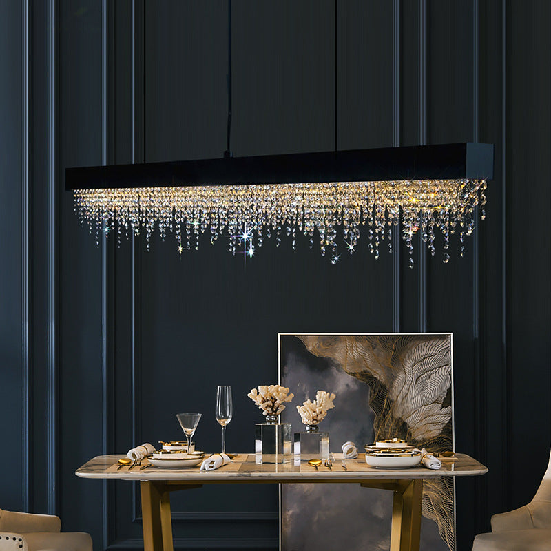Contemporary Luxury Rectangular Stainless Steel Crystal LED Chandelier for Dining Room