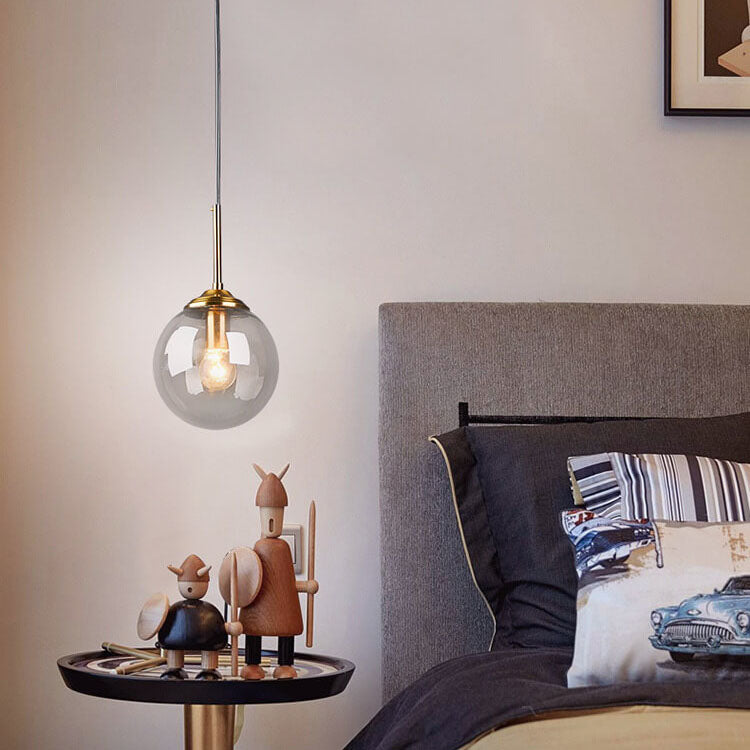 Contemporary Nordic Copper Spherical Glass Shade 1/3/5-light Island Light Chandelier for Dining Room