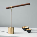 Nordic Minimalist Wood Grain Cylindrical Strip Hardware Base LED Table Lamp Lumendat