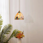 Traditional Tiffany Shell Decor Stained Glass Semicircle 1-light Pendant Light for Bedroom BulbSquare