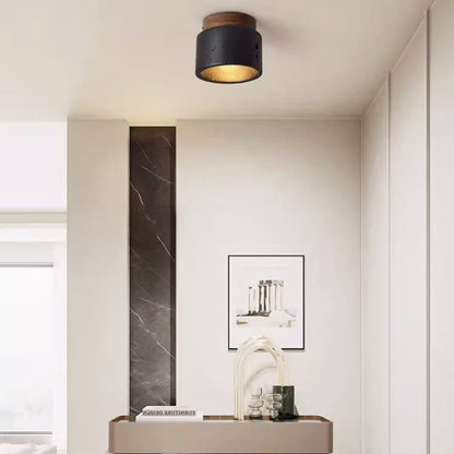 Modern Minimalist Cylinder Stone 1-light Flush Mount Ceiling Light for Bedroom