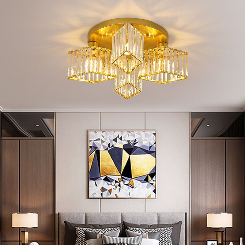 Modern Luxury Diamond Shaped Iron Crystal 3/4/5/6 Light Semi-Flush Mount Ceiling Light Lumendat