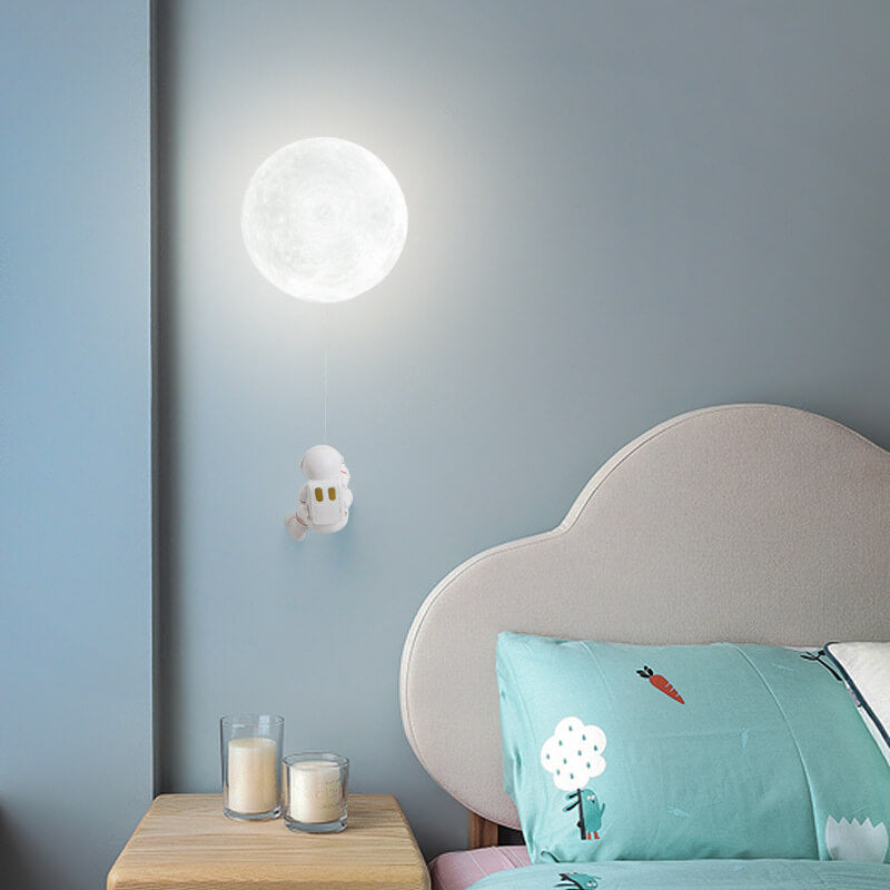 Lumendat Contemporary Creative 3D Printed Moon Shade Resin Astronaut 1-Light Wall Sconce Lamp For Bedroom Lumendat