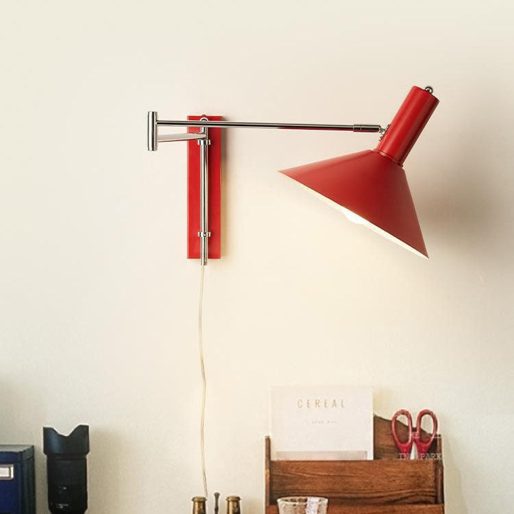 Modern Minimalist Round Tapered Iron 1-Light Retractable Wall Sconce Lamp For Bedroom Lumendat