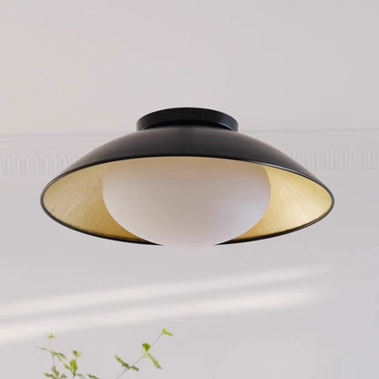 Traditional Vintage Iron Glass Ball Bowl 1-Light Semi-Flush Mount Ceiling Light For Bedroom