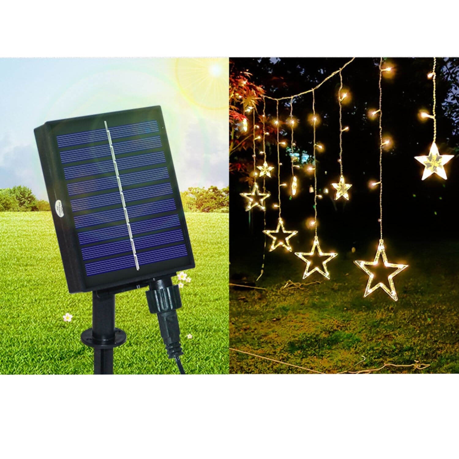 LED Solar Star Moon Curtain Light Christmas Outdoor Patio Decorative Camping String Lights Lumendat