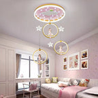 Modern Art Deco Round Astronaut Fairy Princess Acrylic Iron LED Flush Mount Ceiling Light for Bedroom