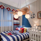 Lumendat Contemporary Creative Wooden Propeller Plane 3-Light Kids Chandelier For Living Room Lumendat