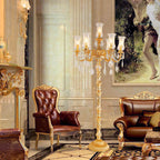 Traditional Luxury Golden Crystal Zinc Alloy Candle Holder 7-Light Standing Floor Lamp For Bedroom Lumendat