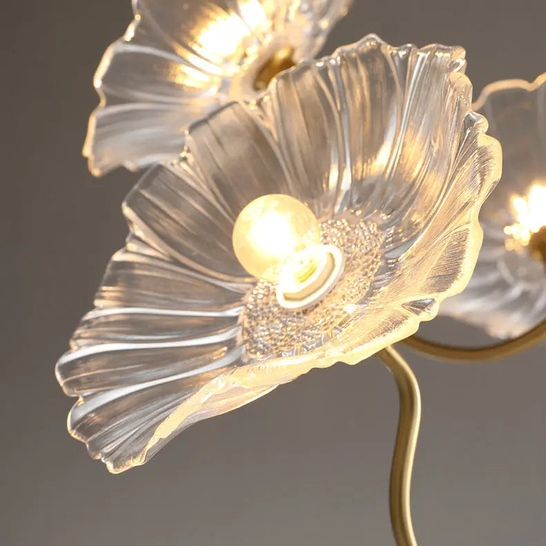 Modern Art Deco Gold Finish Frame Lotus Leaf Glass Shade 3/6-light Chandelier for Living Room Lumendat