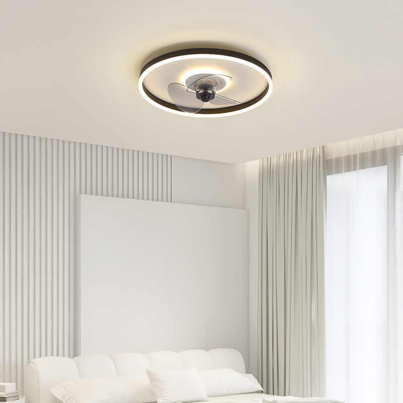 Contemporary Nordic Round Iron Silicone Aluminum Invisible LED Flush Mount Ceiling Fan Light For Living Room & Bedroom Lumendat