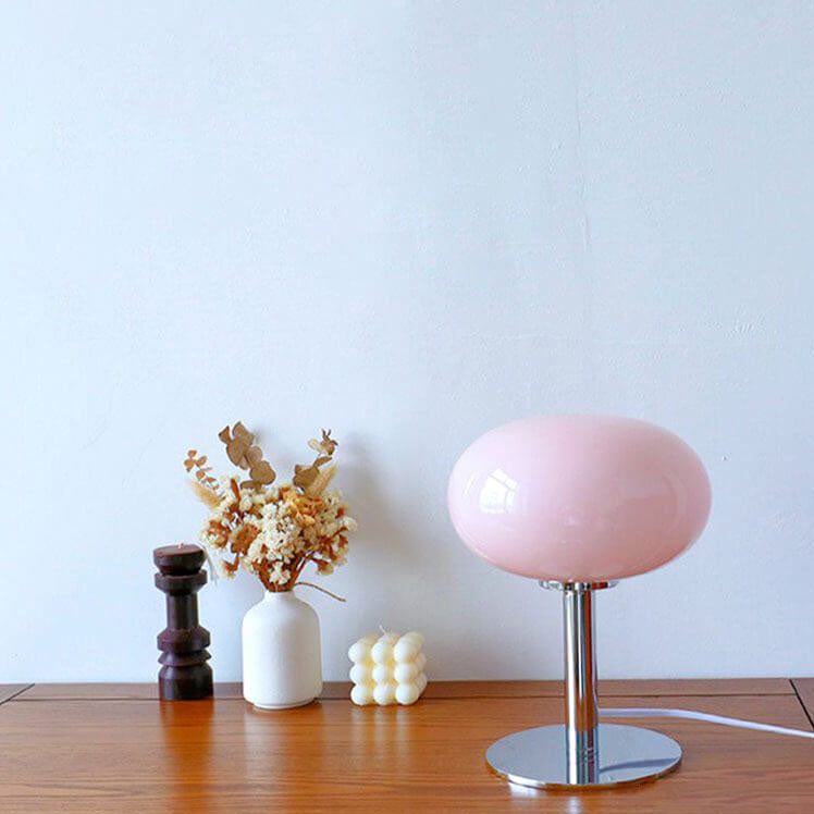 Nordic Vintage Cream Round Glass 1-Light Table Lamp Lumendat