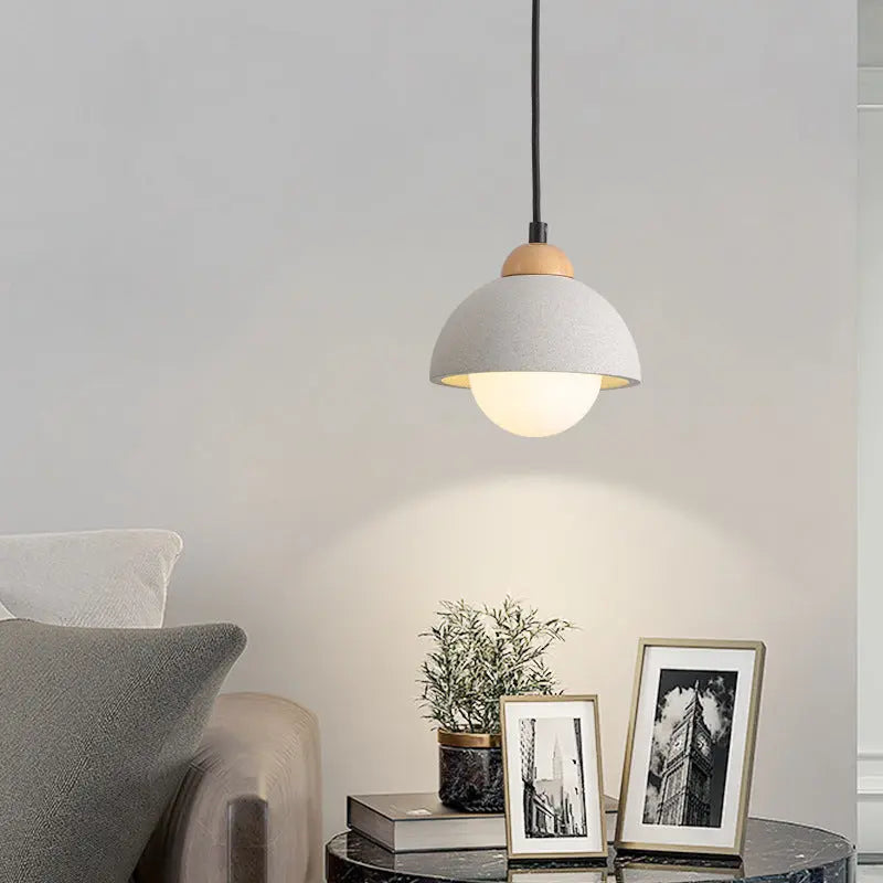 Contemporary Scandinavian Cement Dome Glass Shade 1-light Pendant Light for Bedroom BulbSquare