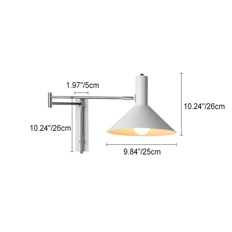 Modern Minimalist Round Tapered Iron 1-Light Retractable Wall Sconce Lamp For Bedroom Lumendat