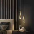 Contemporary Scandinavian Water Drops Metal Glass LED Pendant Light for Bedroom BulbSquare