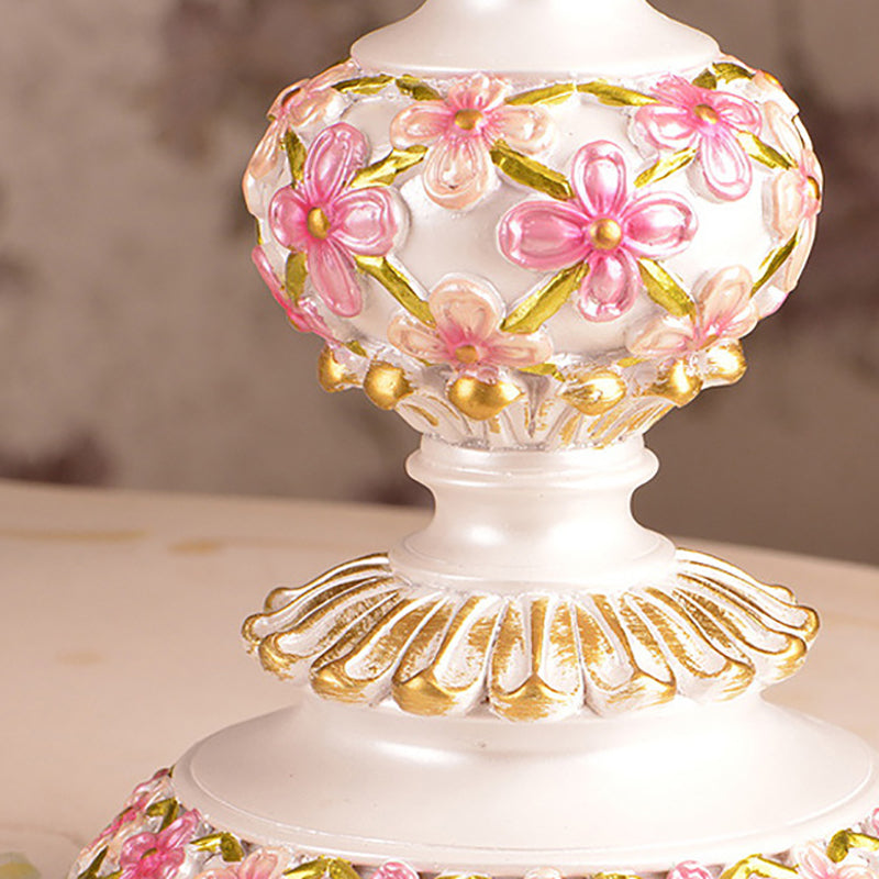 Contemporary Scandinavian Sculpted Floral Resin Iron Metal Fabric 1-Light Table Lamp For Bedroom Lumendat