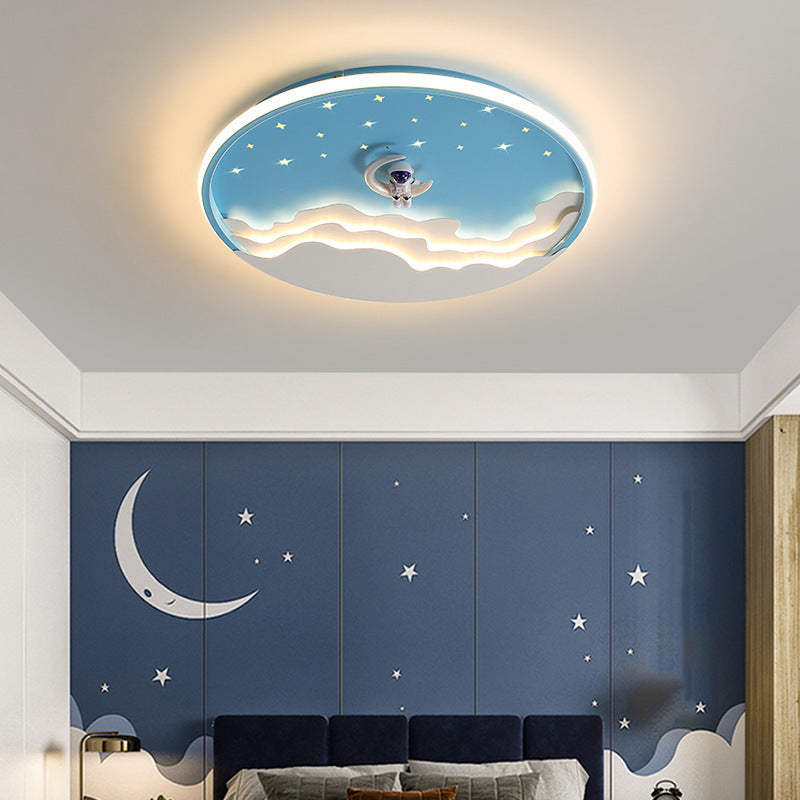 Lumendat Contemporary Creative Kids Round Cloud Astronaut Iron LED Flush Mount Ceiling Light For Bedroom Lumendat
