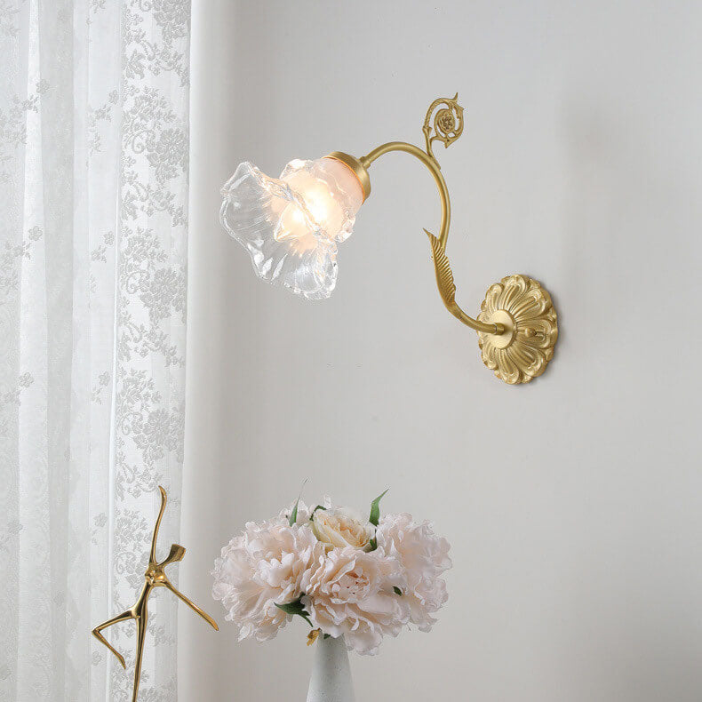 Traditional French Glass Flower Copper 1-Light Wall Sconce Lamp For Living Room Lumendat
