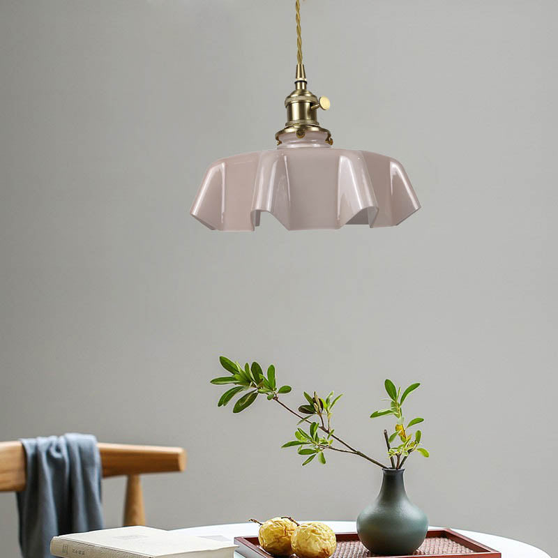 Traditional Japanese Cream Petal Glass Iron 1-Light Pendant Light For Dining Room