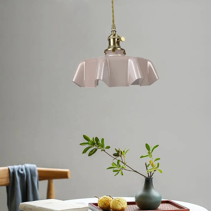 Traditional Japanese Cream Petal Glass Iron 1-light Pendant Light for Dining Room BulbSquare