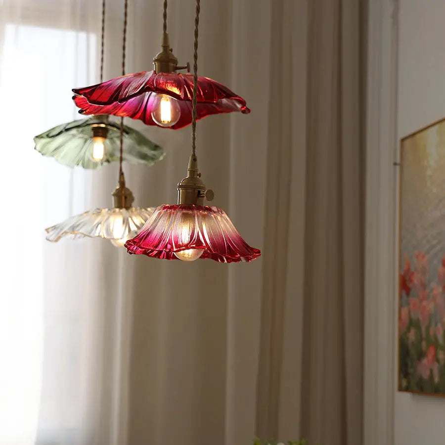 Modern Art Deco Sunflower Copper Glass 1-light Pendant Light for Living Room Lumendat