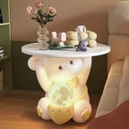 Lumendat Modern Art Deco Kids Rabbit Round Plate Rectangular Drawer Resin Wood Enamel End Table 1-Drawer With LED Light For Bedroom Lumendat