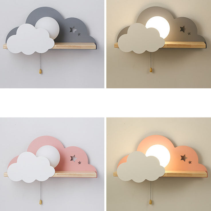 Nordic Macaron Cloud Glass Wood 1-Light Wall Sconce Lamp