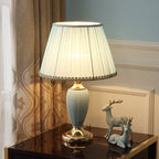 Traditional European Pleated Fabric Shade Ceramic Column Base 1-Light Table Lamp For Study Lumendat