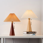 Japanese Minimalist Vintage Pleated Wooden Fabric LED Table Lamp Lumendat