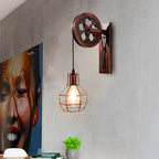 Vintage Industrial Iron Pulley Cage 1-Light Wall Sconce Lamp Lumendat