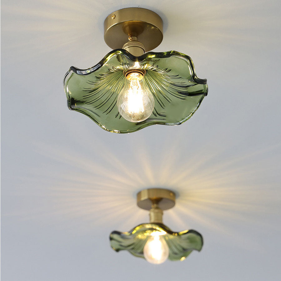 European Vintage Lotus Leaf Iron Copper 1-light Semi-flush Mount Light