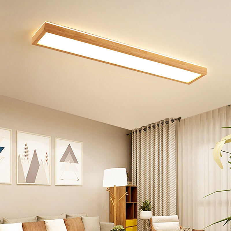 Japanese Minimalist Log Rectangular Walnut LED Flush Mount Ceiling Light BulbSquare