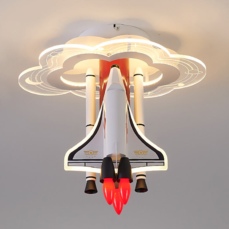 Contemporary Creative Iron Cartoon Aerospace Rocket Acrylic LED Kids Flush Mount Ceiling Light for Living Room