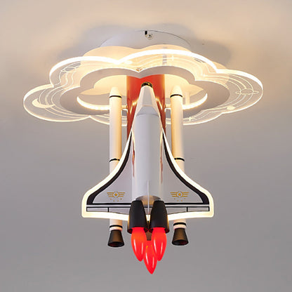 Contemporary Creative Iron Cartoon Aerospace Rocket Acrylic LED Kids Flush Mount Ceiling Light for Living Room