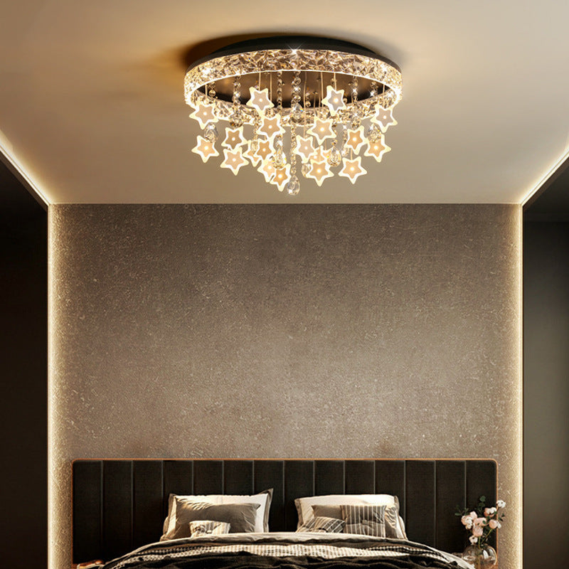 Lumendat Contemporary Nordic Kids Iron Acrylic Crystal Round Star Pendant LED Flush Mount Ceiling Light For Bedroom Lumendat
