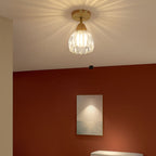 Japanese Vintage Wood Glass Cone Flower 1-light Semi-flush Mount Ceiling Light