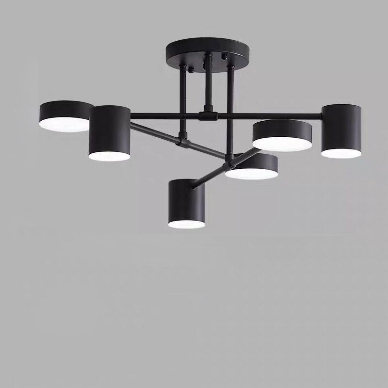 Contemporary Nordic Iron Aluminum Acrylic Round Cylinder Branch LED Semi-flush Mount Ceiling Light for Living Room