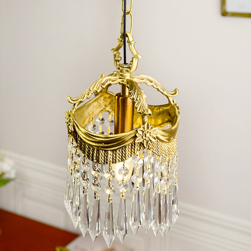 Vintage Luxury Crystal Copper Tassel 1-Light Pendant Light