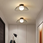 Scandinavian Modern Minimalist Iron Glass Ceramic Flower Diamond 1-Light Semi-Flush Mount Ceiling Light Lumendat
