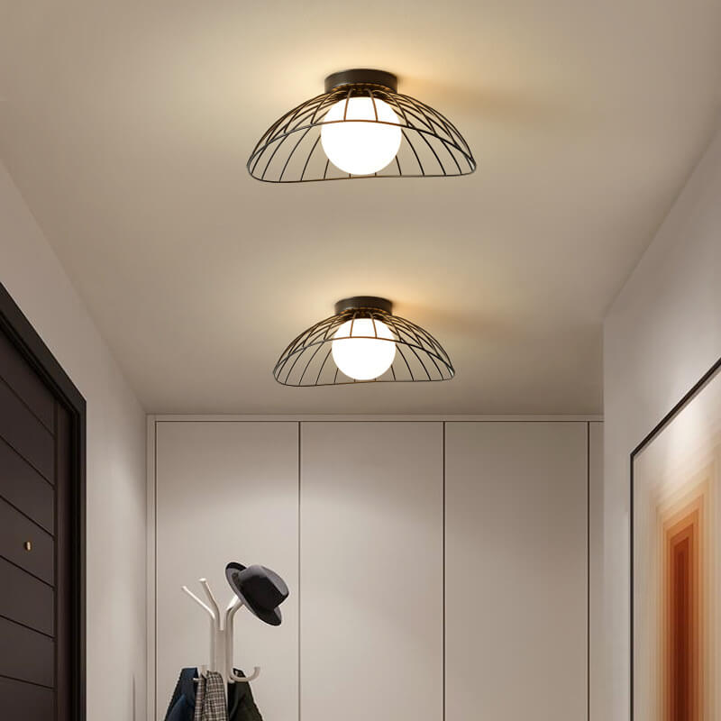 Scandinavian Modern Minimalist Iron Glass Ceramic Flower Diamond 1-Light Semi-Flush Mount Ceiling Light Lumendat