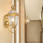 European Modern Luxury Quadrilateral Brass Glass Waterproof 1-Light Outdoor Wall Sconce Lamp