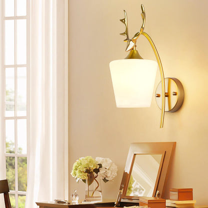 Nordic Creative Antler Glass Cone Shade 1-Light Wall Sconce Lamp for Living Room