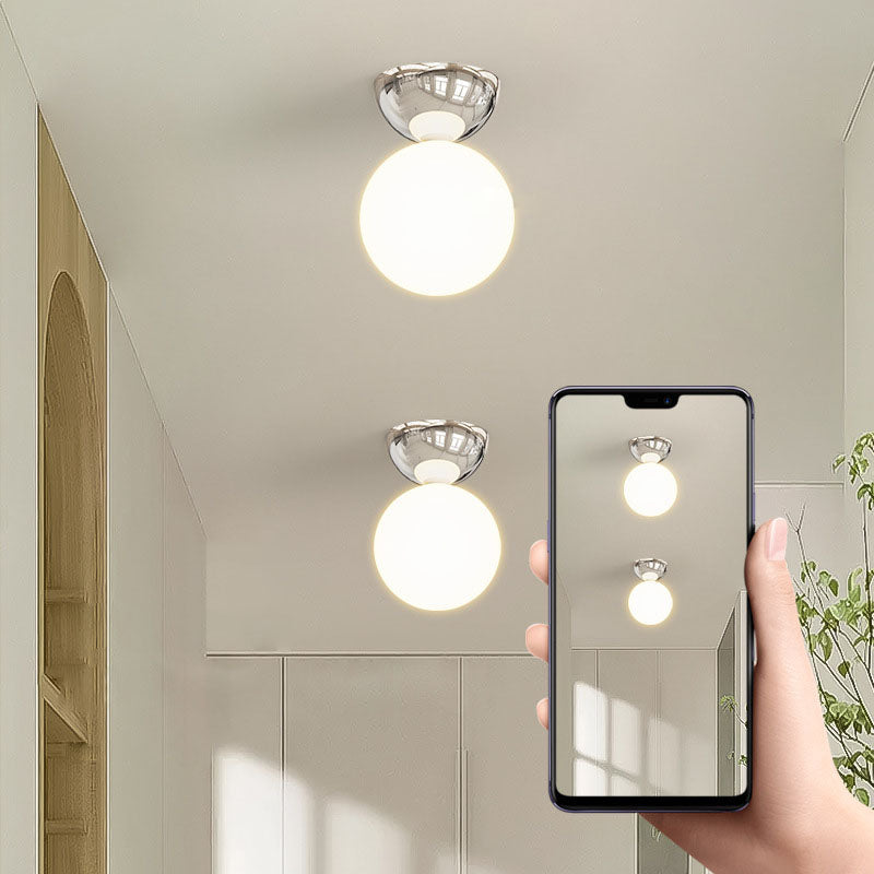 Contemporary Scandinavian Iron Spherical Glass Shade 1-Light Semi-Flush Mount Ceiling Light For Hallway Lumendat